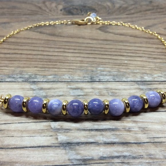 Angelite anklet, 14k Gold filled, healing anklet, blue ankle bracelet - Picture 3 of 8